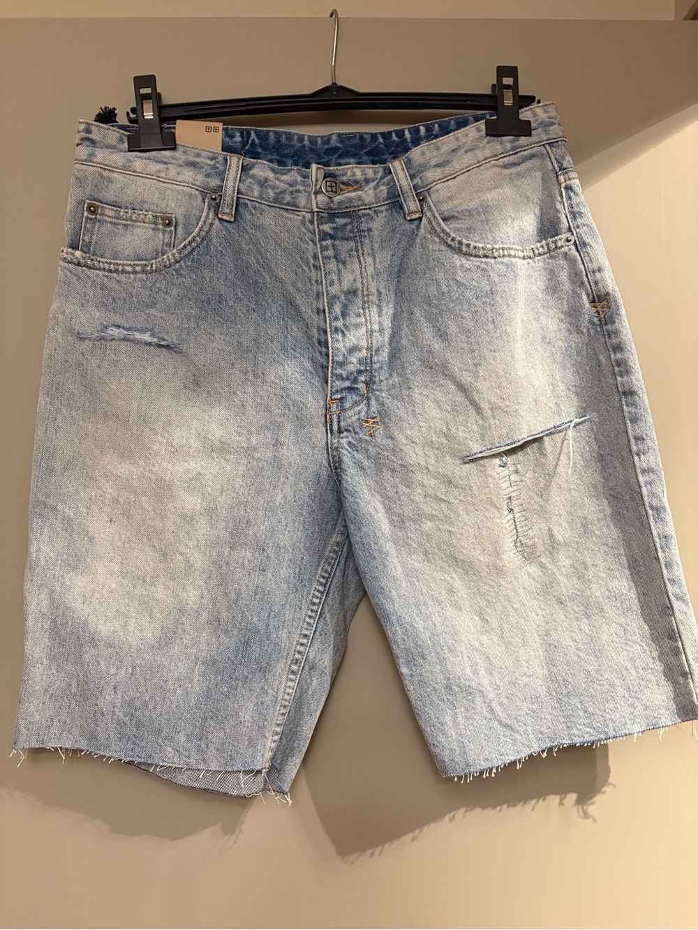 Ksubi Pale Blue Distressed Denim Shorts